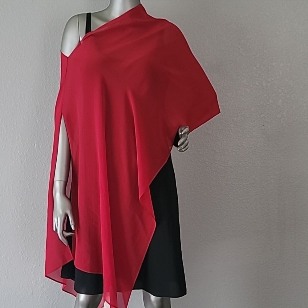 Eileen Fisher Sheer Silk Georgette Wrap In Scarlet One Size - Picture 3 of 11